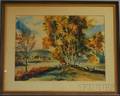 Arthur R Safford American 19001992 Fall Landscape with Birches and Church