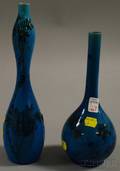 Two Chinese Glossy Blue Glazed Floraldecorated Ceramic Vases