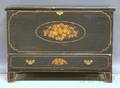 Blackpainted and Decorated Pine Blanket Chest over Long Drawer