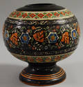 Large Round Glazed Terracotta Footed Vase