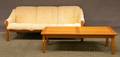 Danish Moderntype Upholstered Hardwood Sofa and a Coffee Table