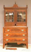 Federalstyle Glazed Inlaid Mahogany Writing DeskBookcase