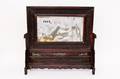 Chinese Dreamstone Set Wood Stand w Stone Plaque