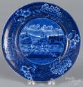Historical blue Staffordshire Landing of General Lafayette plate