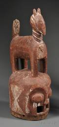 African Carved Wood Helmet Mask