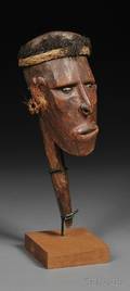 New Guinea Carved Wood Head on Short Pointed Staff