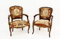 Two Carved Wood Framed Needlepoint Armchairs