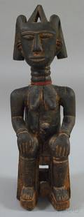 African Carved Wooden Seated Female Figure