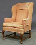 Queen Annestyle Upholstered Walnut Wing Chair