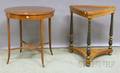 Regencystyle Circular Inlaid and Veneered Occasional Table and Triangular Parcelgilt and Ebonized Walnut Veneer Occasional Table w