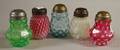 Five Victorian Art Glass Sugar Shakers
