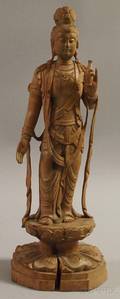 Asian Carved Wood Standing Quan Yin Figure