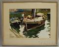 Victor Pavlosky American 18841944 Spring Thaw Boston Common Boats at Dock