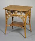 Victorian Oaktop Rattan and Wicker Side Table