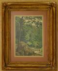 Attributed to Charles Christian Eisele American 18541919 Wooded Landscape with Figure and a Stag