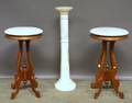 White Marble Pedestal and a Pair of Victorianstyle Marbletop Walnut Stands