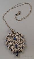 Large 18kt White Gold Sapphire and Diamond Pendant