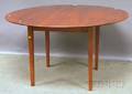 Red Stained Circular Cherry Dining Table with Tapering Legs