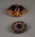 14kt Gold Amethyst and Seed Pearl Brooch