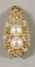 18kt Gold Diamond and Pearl Teardrop Pendant