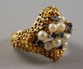 18kt Gold Pearl and Sapphire Cocktail Ring
