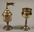 Israeli Zadok Silver and Silver Filigree Stonemounted Kiddush Cup and an Israeli Silver Spice Tower