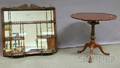 Chippendalestyle Mahogany and Brass Mirrored Wall Shelf and Carved Pie Crusttop Birdcage Tea Table