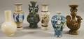 Five Chinese Glazed Porcelain Vases and a Glazed Pottery Figural Candleholder