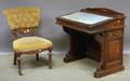 Victorian Renaissance Revival Carved Walnut Davenport Desk and Upholstered Carved Walnut Parlor Side Chair