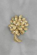 18kt Gold Emerald and Diamond Brooch