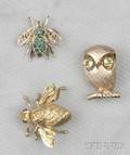 Three Gold Gemset Figural Brooches