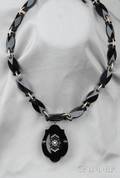 Antique 14kt Gold Onyx and Rosecut Diamond Pendant Necklace