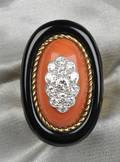 18kt Gold Coral Onyx and Diamond Ring