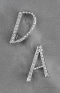Pair of 18kt White Gold and Diamond Initial Brooches