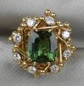 18kt Gold Green Tourmaline and Diamond Ring