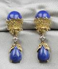 18kt Gold Lapis and Diamond Earpendants