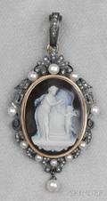 Antique Hardstone Cameo and Diamond Pendant