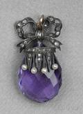 Antique Amethyst Seed Pearl and Diamond Pendant