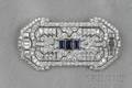 Art Deco Platinum Sapphire and Diamond Plaque Brooch Marcus  Co