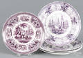 Five purple Staffordshire Commerce plates