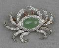 Edwardian Jadeite and Diamond Crab Brooch Shreve  Co