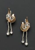 Retro 18kt Gold Platinum and Diamond Earpendants