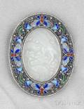 Silver Jadeite and Enamel PendantBrooch
