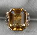 Arts  Crafts 14kt Gold Citrine and Diamond Ring Attributed to Edward Oakes