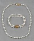 Cultured Pearl Necklace and Bracelet Mikimoto