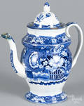 Blue Staffordshire Basket of Flowers coffee pot