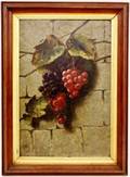 Still Life WGrapes Oil Monogrammed