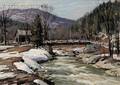 Aldro Thompson Hibbard American 18861972 Winter Landscape with River and Bridge