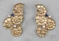 14kt Gold Sapphire and Diamond Earclips