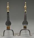 Pair of Urntop Brass and Iron Knife Blade Andirons